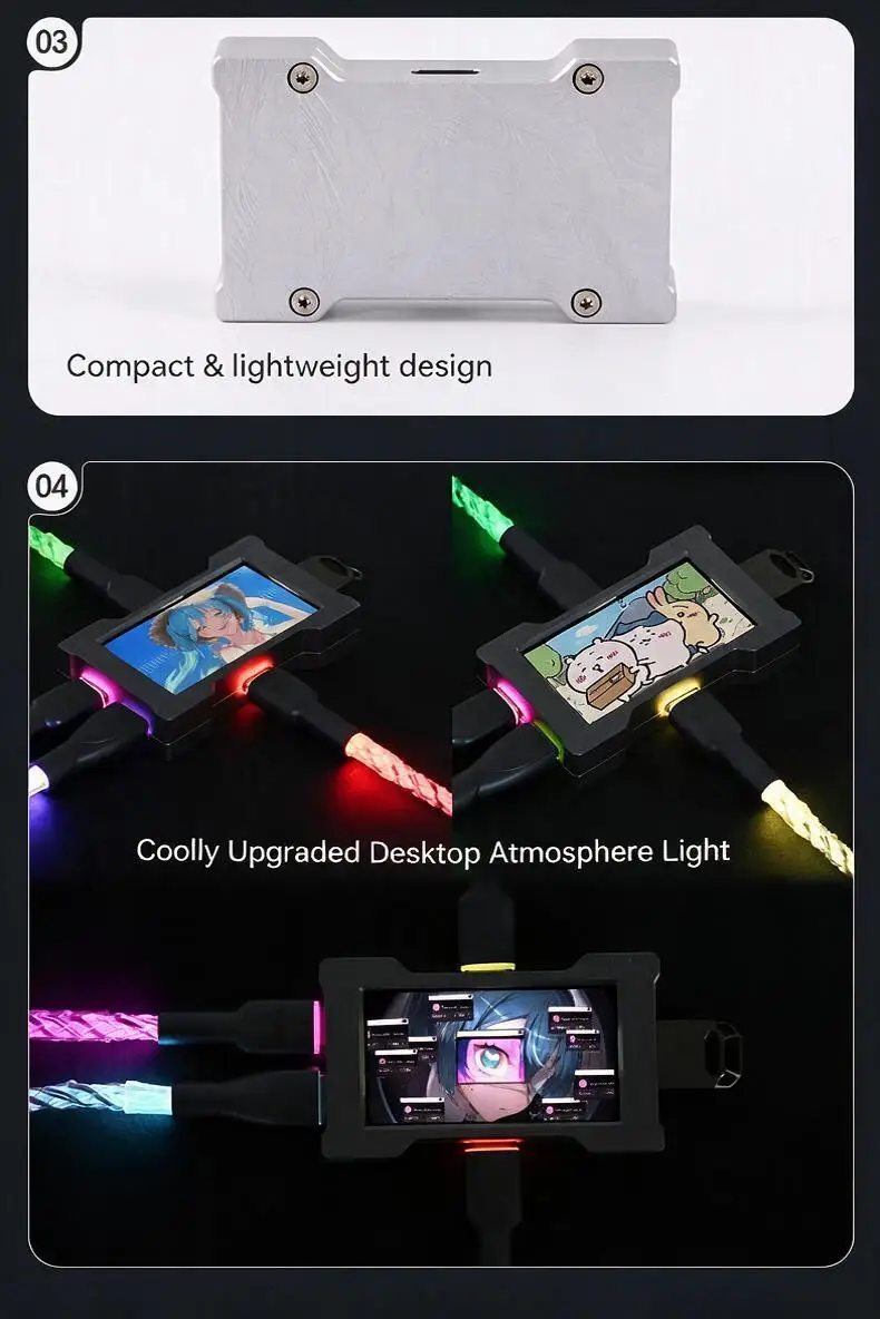HMLAB ZNEO Gaming USB Hub - 2-to-3 Port, 8K Hz, Independent Power, With Screen, Trendy for Gaming Ambience Desk Setup