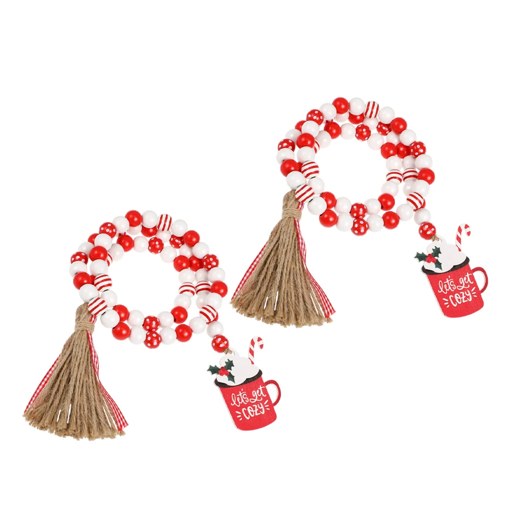 

2Pcs Colorful String Tassel Rustic Decorative Hanging Wood Bead nament Decorative Wood Bead Home Festive