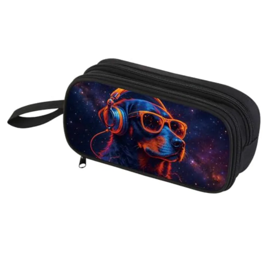 

's Pencil Case, Large Zipper Pencil Pouch for Boys with Two Compartments Boys Pen Pouch for School Dog Pencil Bag, Black