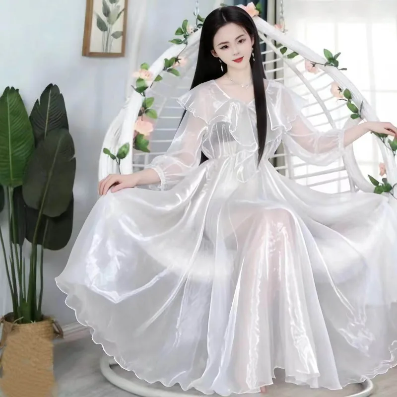 10-meter Oversized Skirt Sexy Smooth Sheer Stretch Maxi Dress Long Maxi Unisex Dress Pullover Elegant Dresses Sleeping Wear