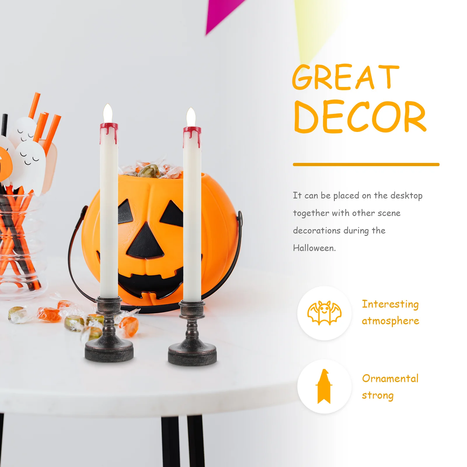 

2pcs Electronic Lights Operated Flameless Taper Candles Reusable Decorative For Wedding Party Birthday Window Led