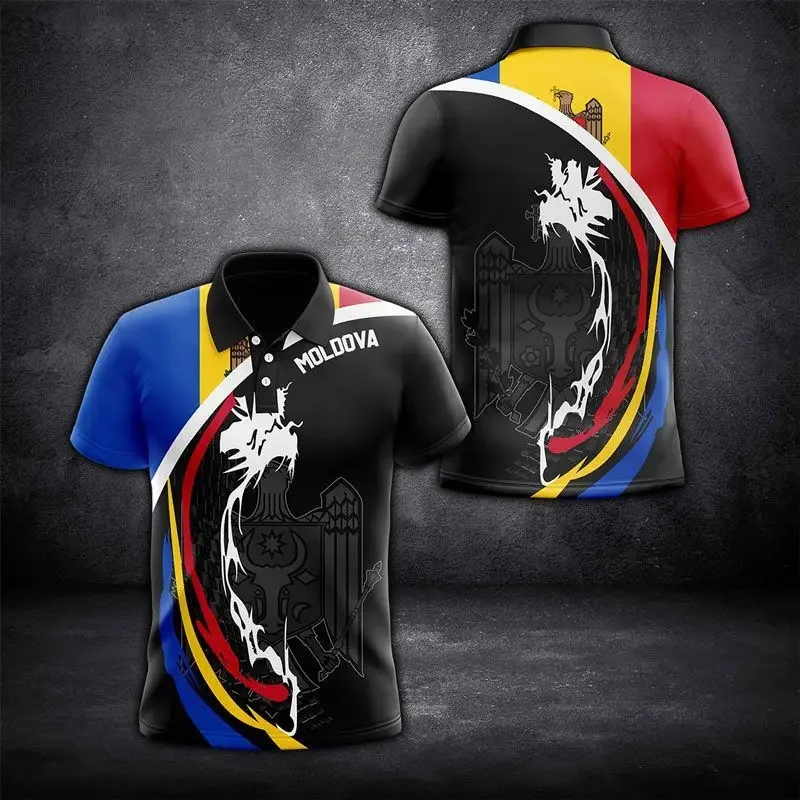 New Moldova National Flag Graphic Polo Shirt Moldova National Emblem Men's Tops National Day Gifts High Quality Clothing Tops
