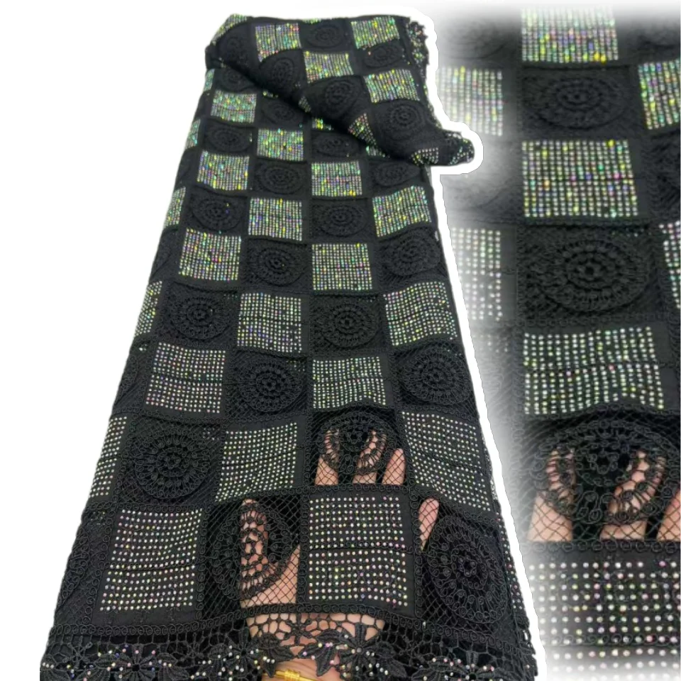 

Новейшая африканская гипюровая кружевная ткань с камнями 2026, швейцарское нигерийское кружево с вышивкой, подходит для праздничных платьев 2364
