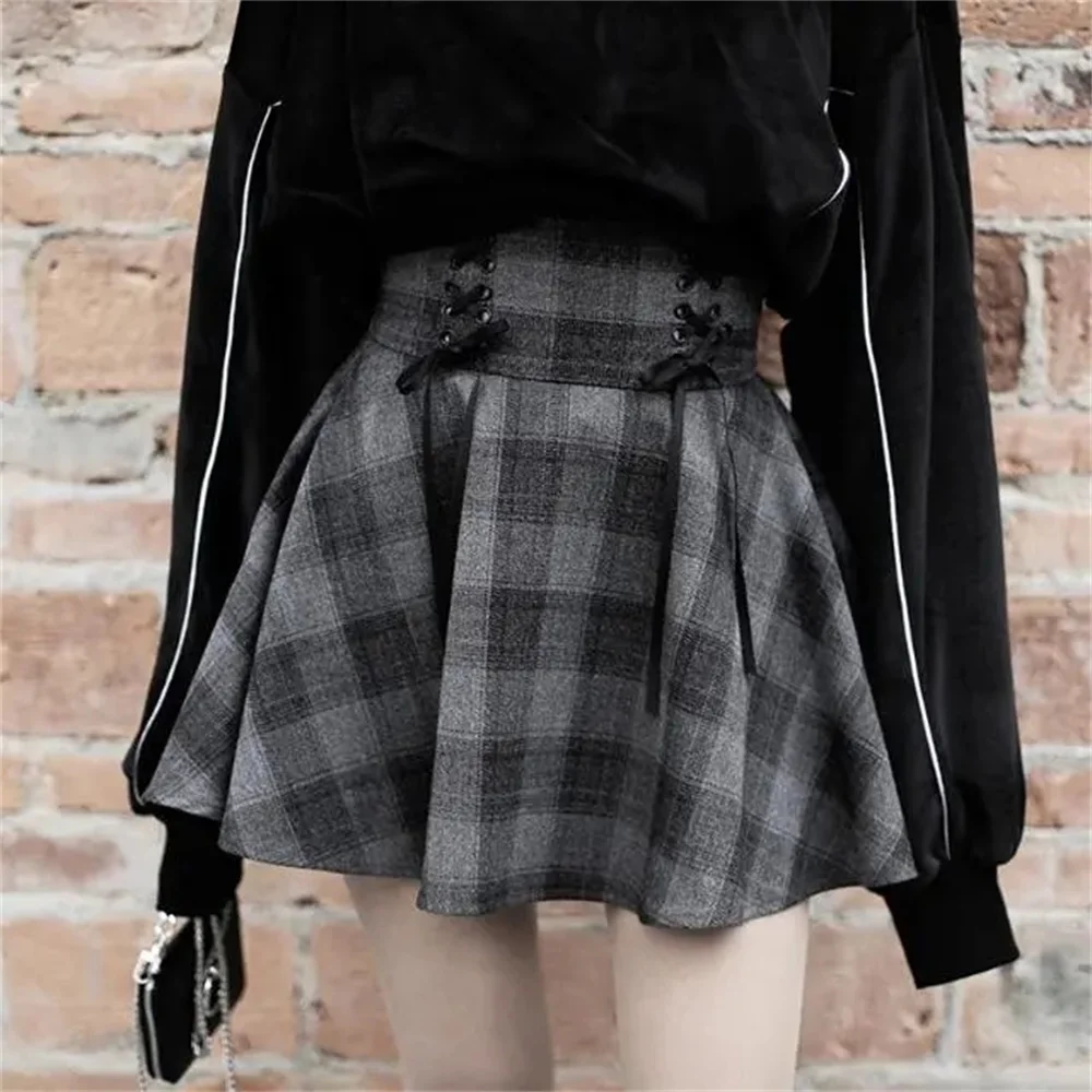 

Gothic Harajuku Skirt Streetwear Black Grey Plaid Punk Woman Mini Skater Hip Hop Casual College Lolita Steampunk Vintage Skirts