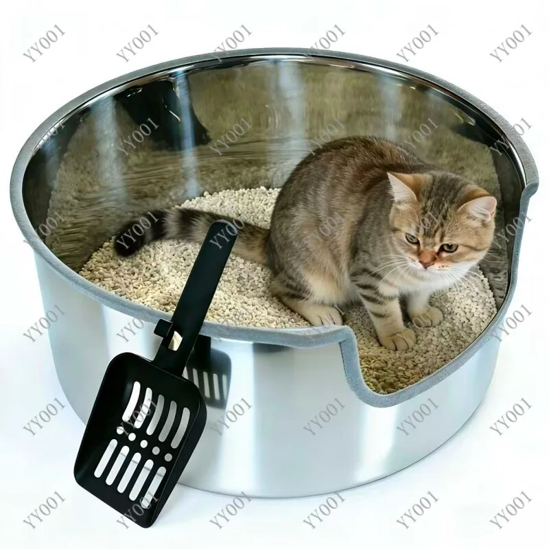 Raised Round Open Cat Litter Pan, Oversized Anti-Splash Sand Collection Cat Toilet
