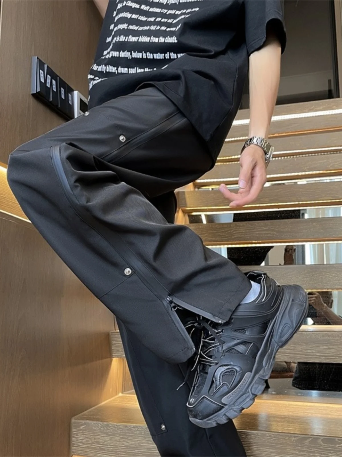 

Мужские водонепроницаемые брюки для альпинизма на открытом воздухе, рабочая одежда на молнии, брюки, летние модные брендовые прямые брюки на молнии для работы...