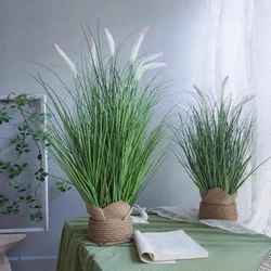 New 98cm 2PC Artificial Plants Green Grass Pompom Pampas Fake Flowers Party Wedding Garden With Outdoor Nordic Home Decoration