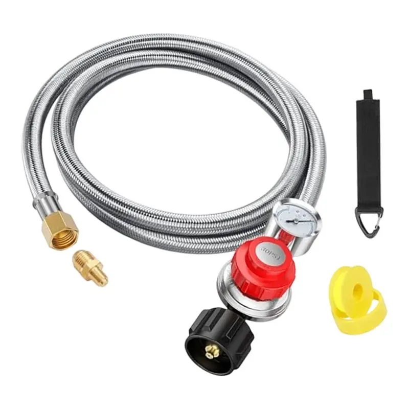 EYFL-Propane Regulator Combination Set Including Gauge 5-Foot Adjustable High-Pressure Regulator For BBQ Grills