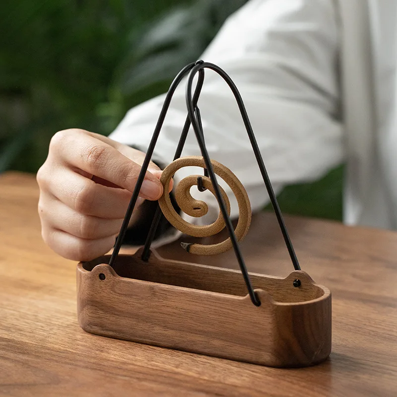 Portable Outdoor Mosquito Coil Stand, Black Walnut Metal, Portable Hanging Incense Basket, Camping Sandalwood Box