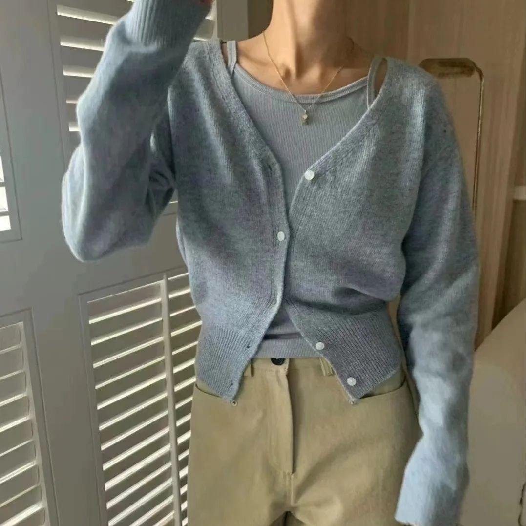 سترة قصيرة محبوكة للنساء، كارديجان مفتوح بأكمام طويلة وياقة على شكل V، قطعة علوية متعددة الاستخدامات بأسلوب حلو وقصة ضيقة من ...