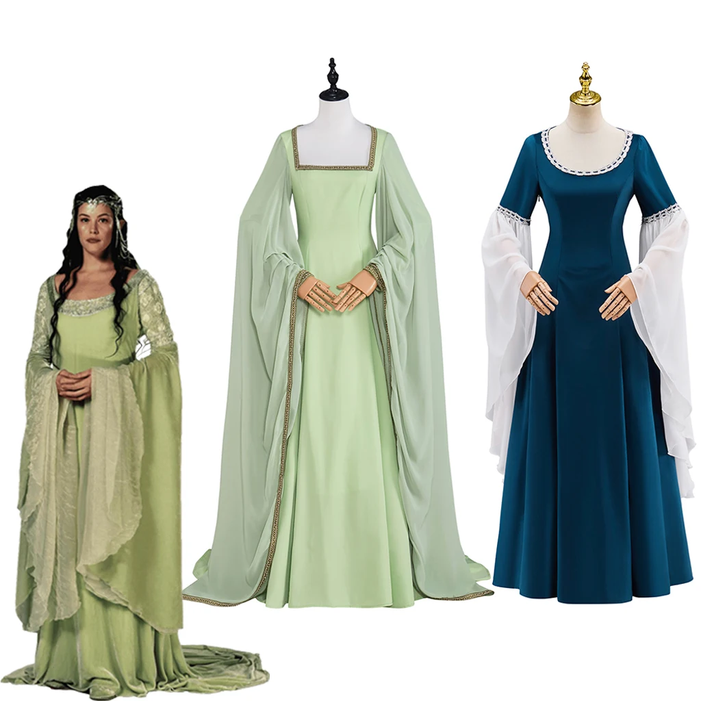 Arwen Cosplay Kostüm Liv Tyler Königin Outfit Grünes Kleid Damen Samt Dunkelblaues Kleid Halloween Karneval Party Rollenspiel Kleidung