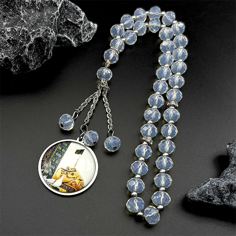 

Islamic Glass Dove of Peace Mosque Car Pendant for Women Men Stainless Steel Gold Color Arabic Muslim Amulet Beads Jewelry Gift