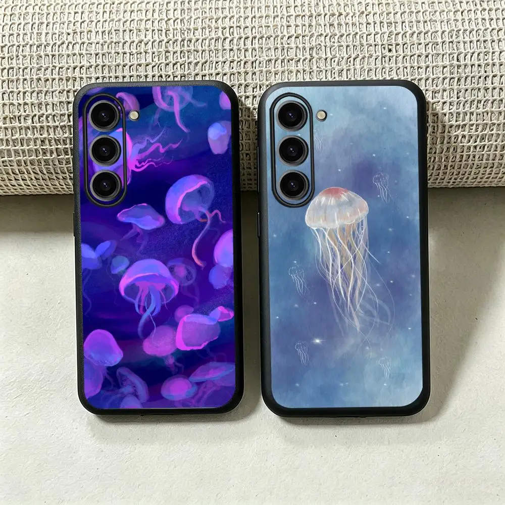 Colorful Jellyfish Art Design pattern Phone Case For Samsung Galaxy S26 S25 S24 S23 S22 S21 Plus Ultra Note20 Soft Black