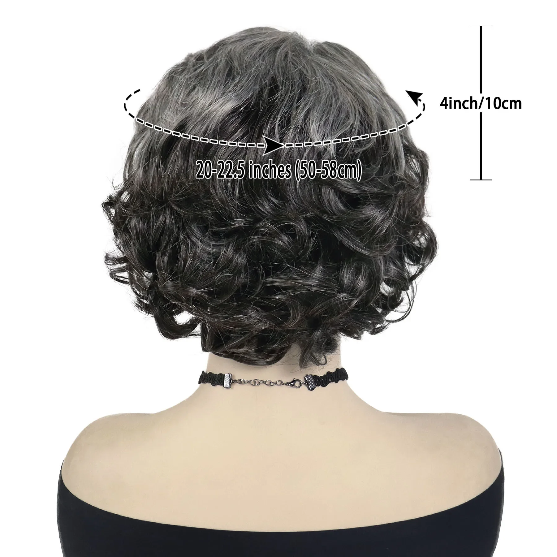 Old Lady Wigs for Women Synthetic Short Hair Curly Wig with Bangs Mixed Grey Color Mommy Wigs Natural Hairstyle Casual Wig Soft