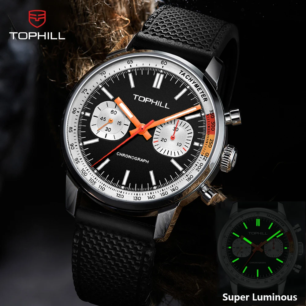 TOPHILL Men's Chronograph 1963 Pilots Watch with Seagull ST1901 Movement Mechanical Luminous Wristwatch 40mm Sapphire Waterproof