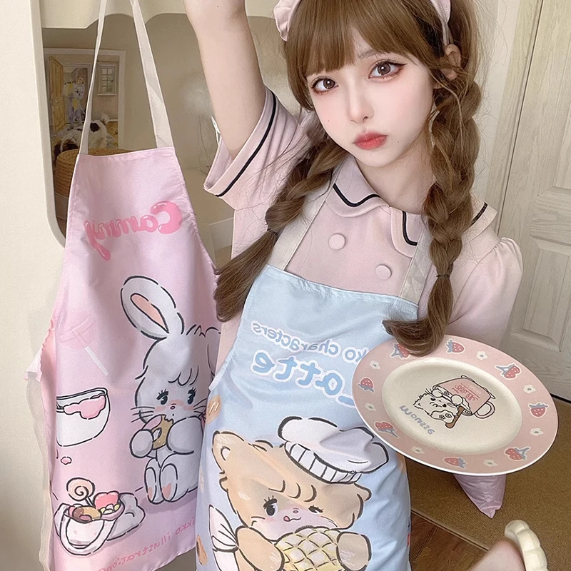 Kawaii Sweet Mikko Cammy Latte Apron Cooking Kitchen Household Use Girls Working Clothes Adjustable Anti Dirt Ins Cartoon Gift