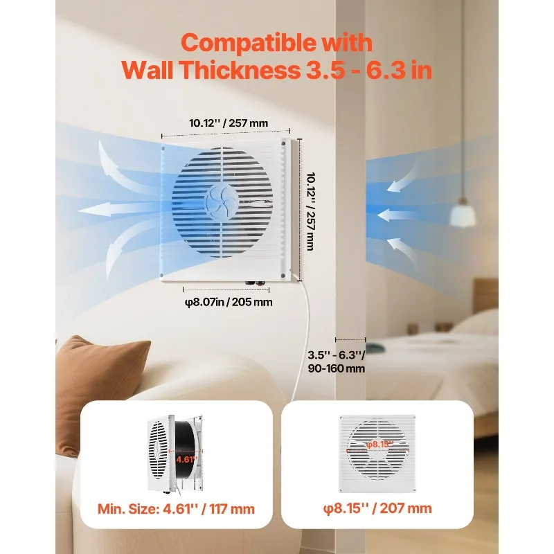 7.5 Inch Room to Room Fan Through Wall Fan AC Bi-directional Wind 180 CFM