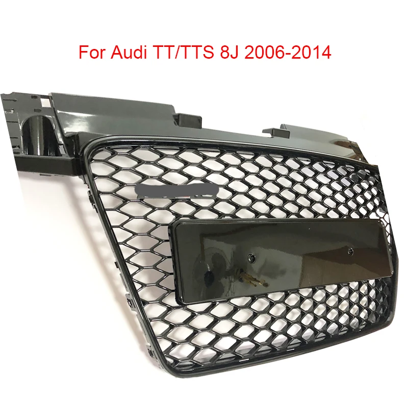 For TTRS Style Front Sport Hex Mesh Honeycomb Hood Grill Black for Audi TT/TTS 8J 2006 -2014 Without Emblem