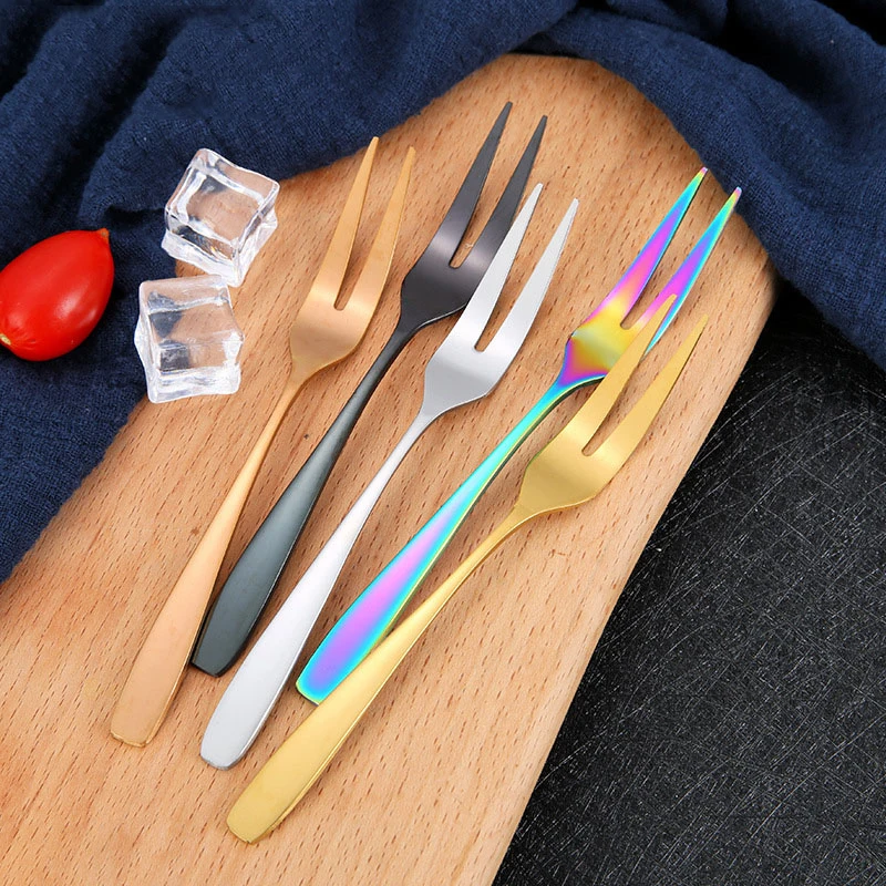 5-Piece Stainless Steel Fruit Forks Set with Long Handle Silver/Gold/Rose Gold/Black/Colorful Fork Set for Hotel Party Tableware