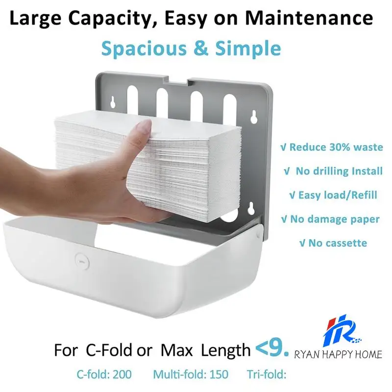 

Коммерческий диспенсер для бумажных полотенец, настенное крепление с набором ключей, установка без сверления или винтов для ванной комнаты, туалета, кухни