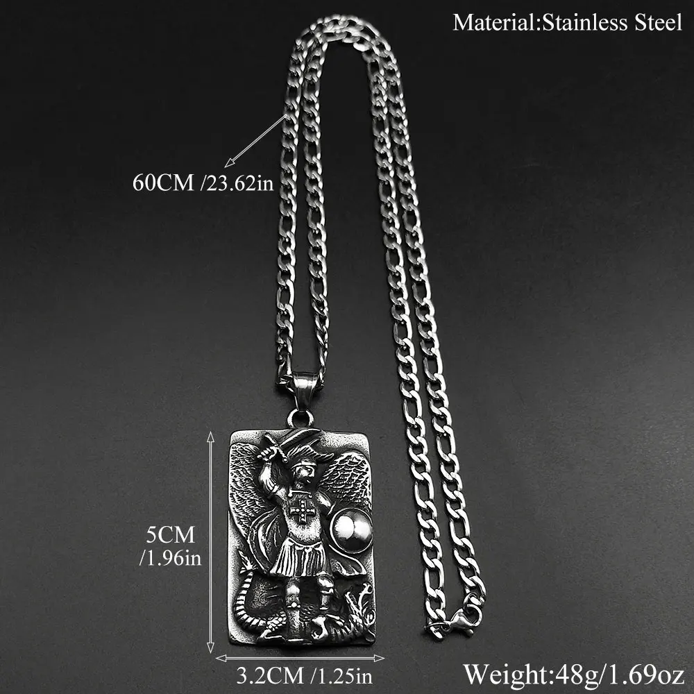 رئيس الملائكة مايكل قلادة قلادة للنساء الرجال الفولاذ المقاوم للصدأ أسود اللون المسيحية الصليب الذكور الشرير سلسلة مجوهرات هدية