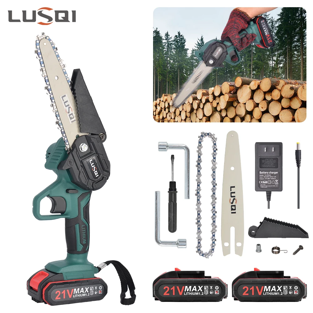 LUSQI 21V 6inch  Mini Electric Pruning Chainsaw With Rechargeable Battery Woodworking Pruning Chain Saw Garden Power Tools