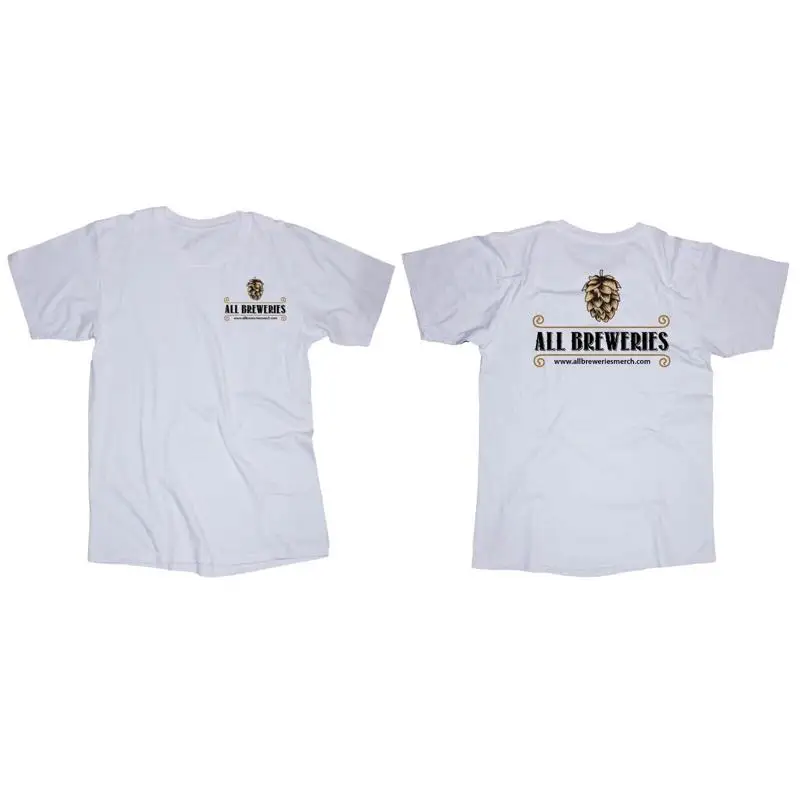 Camiseta blanca con logo de merch ALL BREWERIES, cerveza con Alcohol, cervecería, bebida de cebada