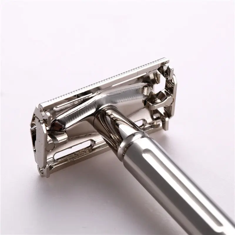 ماكينة حلاقة رجالية جديدة كلاسيكية آمنة قابلة للطي ماكينة حلاقة بحافة مزدوجة 5 قطعة شفرات مطلية بالتيتانيوم أداة حلاقة احترافية #4