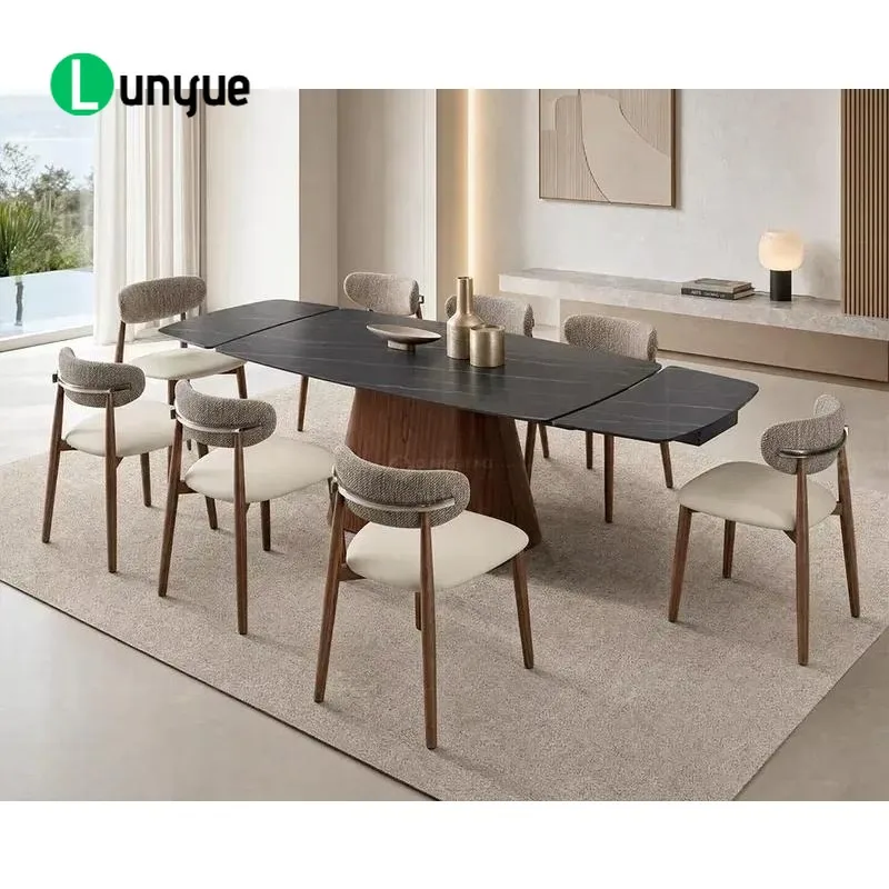 European Elegant Sintered Stone Extendable Dining Table 6 to 8 Seater Space Saving Furniture for Home Restaurant Hotel