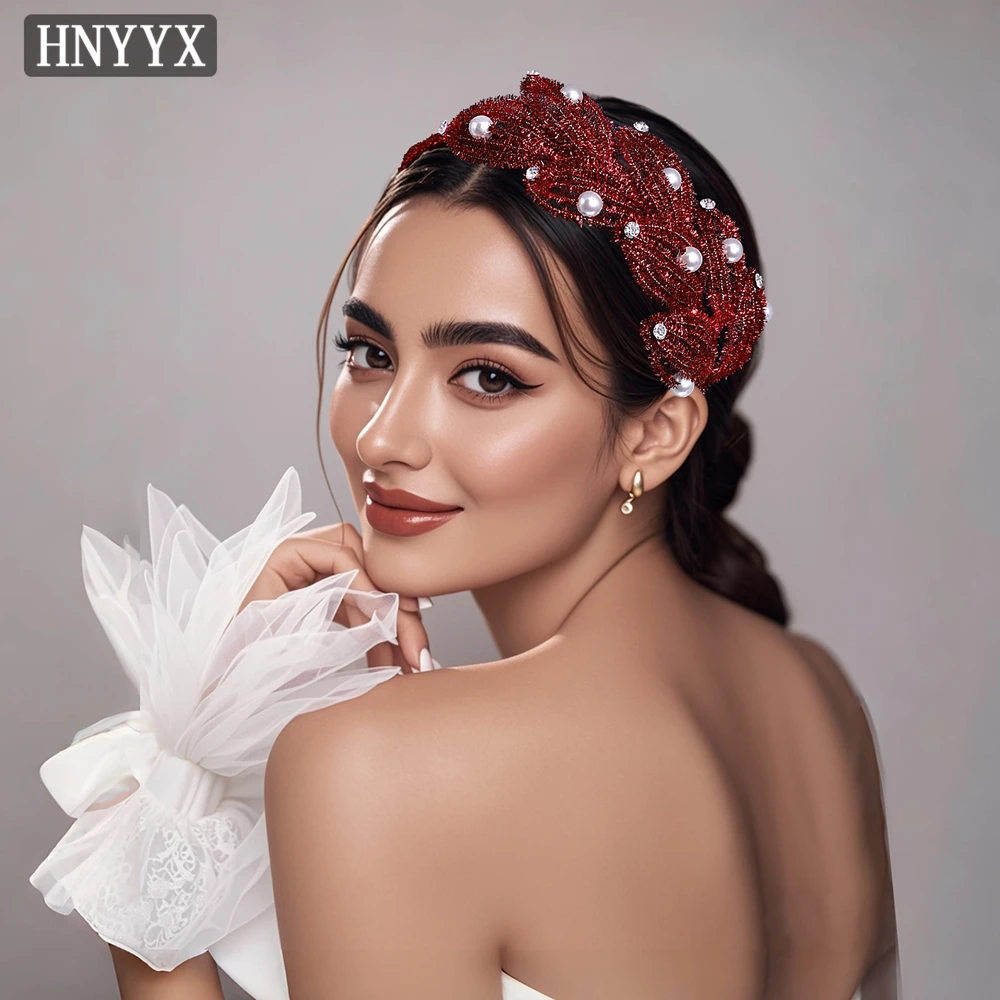 

HNYYX Women's Jewelry Hair Decoration Wedding Bride Headdress Red Romantic Headbands Wedding Souvenirs Banquet Headpiece A371