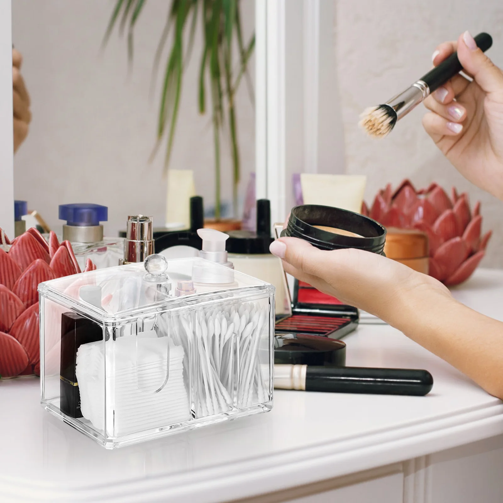 

Cotton Storage Box White Round Clear Lid Swab Holder Pad Container Makeup Brush Organizer Premium Material Eco