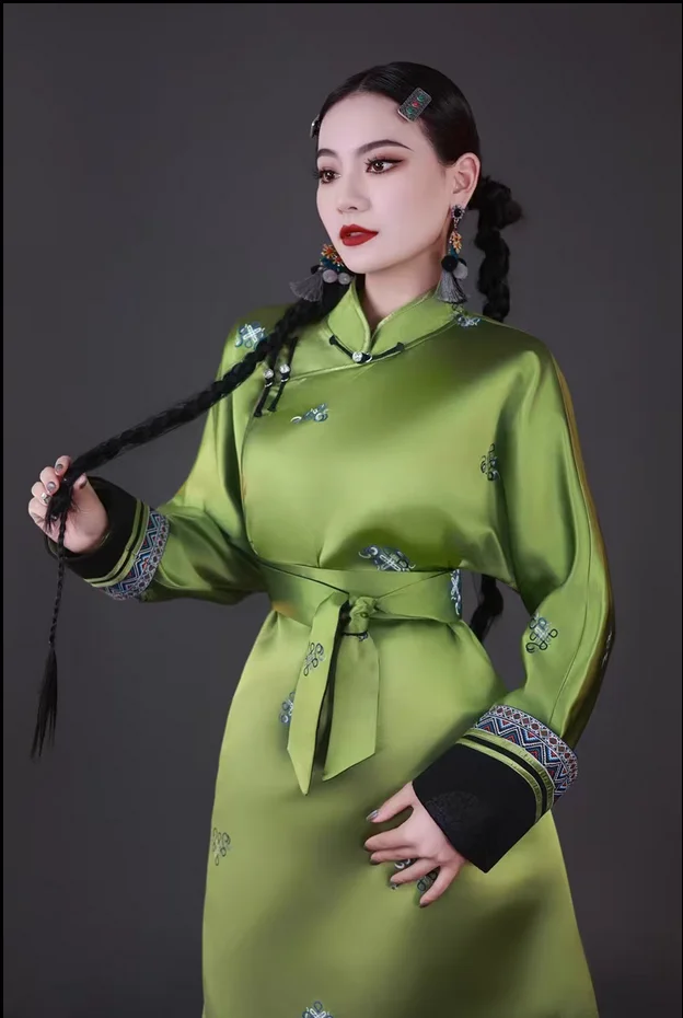 

Stage Costume Mongolian Element Ethnic Style Featured Satin Women's Robe