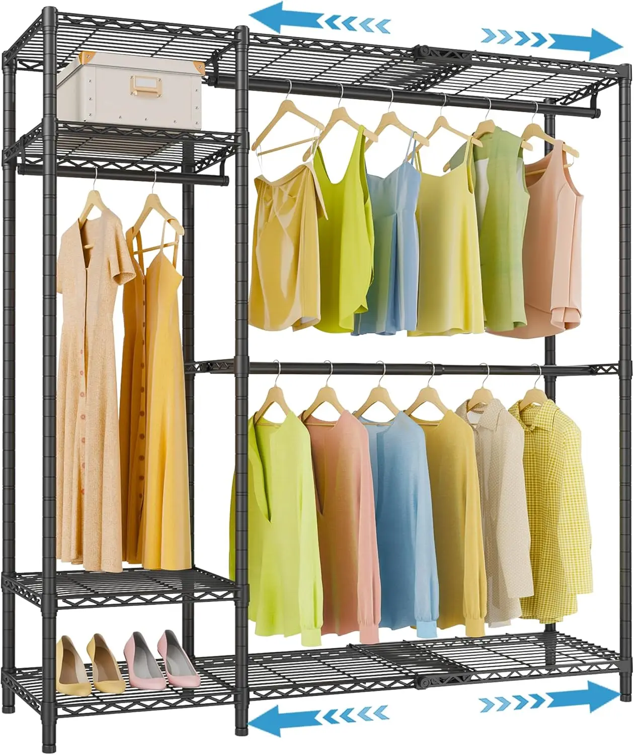

X20 Expandable Metal Clothing Rack Adjustable from 3'3" to 4'8" Heavy Duty Garment Racks with Adjustable Shelves and Hanger R