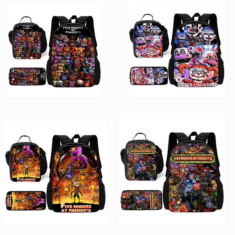 F-Five Night at Freddy Mochila com lancheiras, sacos de lápis, mochilas escolares para meninos e meninas, melhor presente