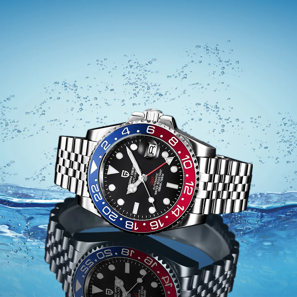 

PAGANI DESIGN Новые полностью автоматические механические часы 40 мм, мужские роскошные часы с сапфировым стеклом и керамикой, GMT, водонепроницаемость 100 м