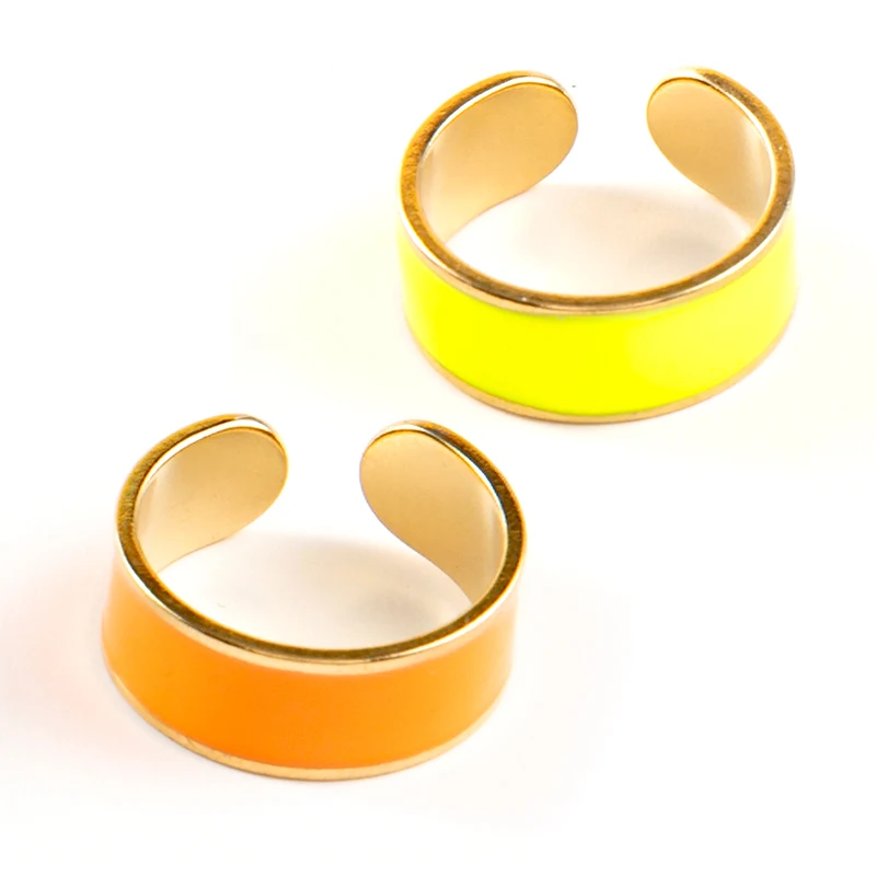 Boho Colorful Enamel Rings for Women Stainless Steel Ring Wide Adjustable Open Rings Aesthetic Women Jewelry Gifts anillos mujer