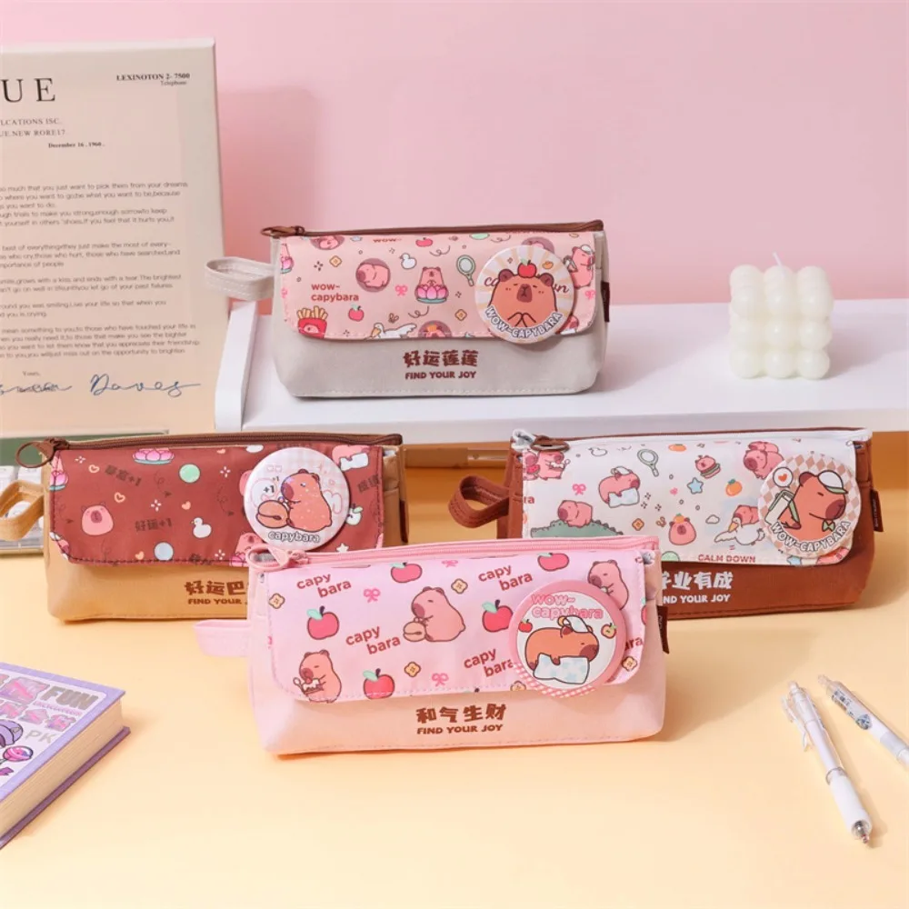 كابيبارا حقيبة أقلام رصاص من الكارتون سعة كبيرة حامل القرطاسية Kawaii مقلمة قماش سستة قلم رصاص بشكل جذاب حقيبة التخزين