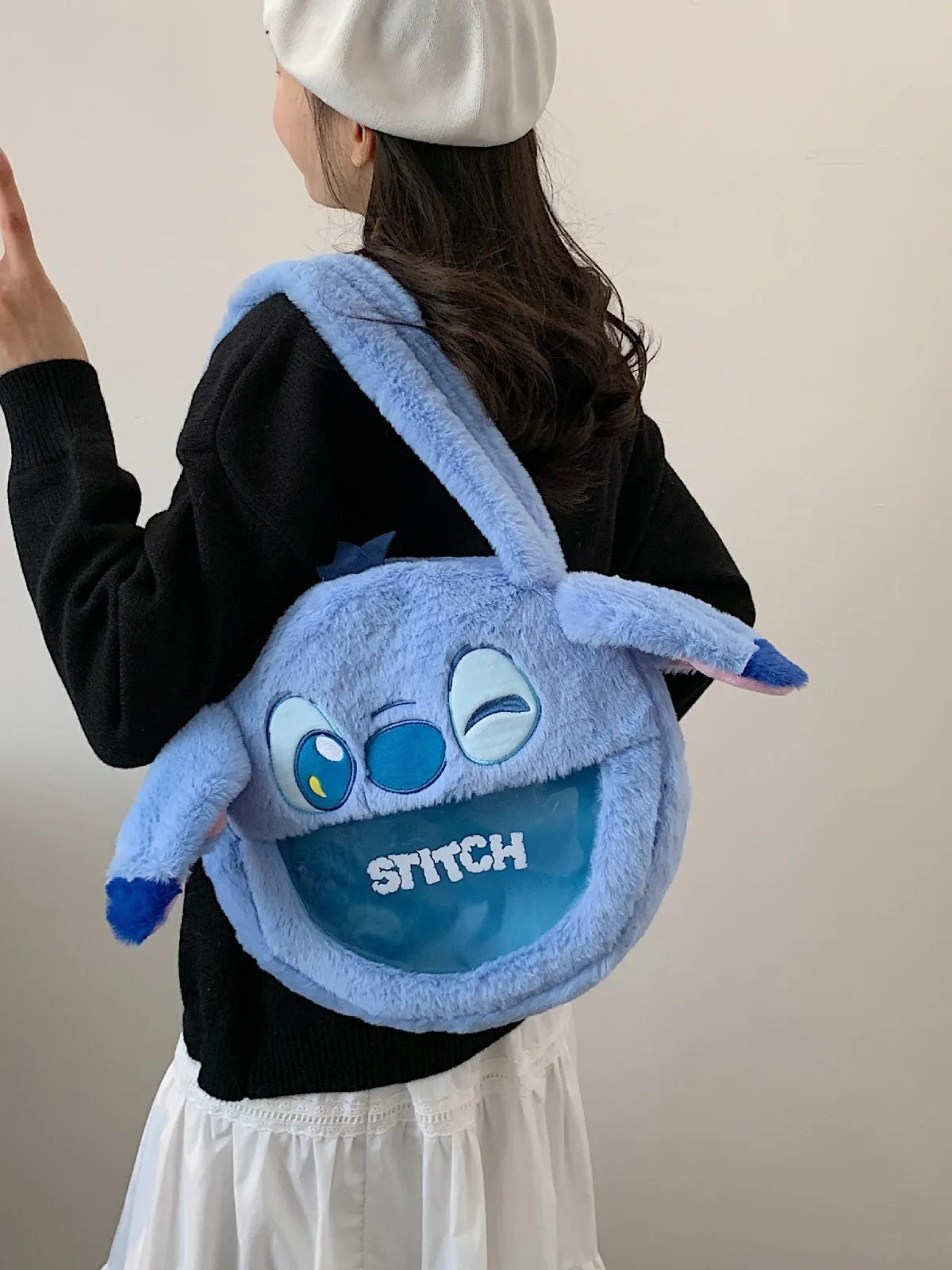 Disney\'s New Plush Stitch Fashionable and Cute Women\'s Handbag Versatile Daily Travel Handbag