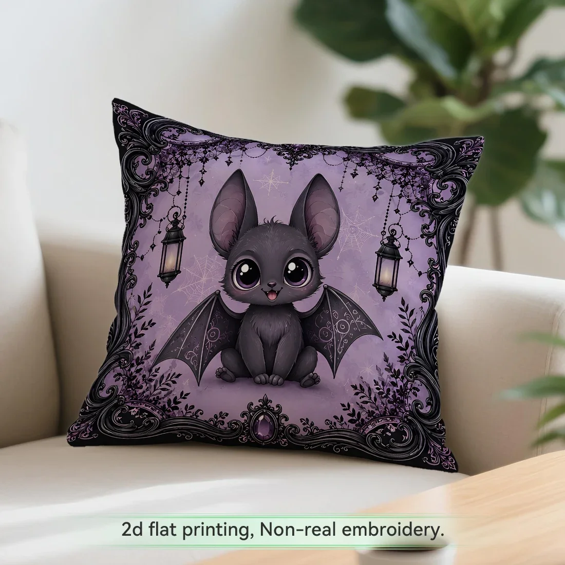 Purple Tone Gothic Cartoon Little Bat Cushions Pillowcase Polyester Cushion Cover Throw Pillow Pillowcover Home Car Sofa Decor