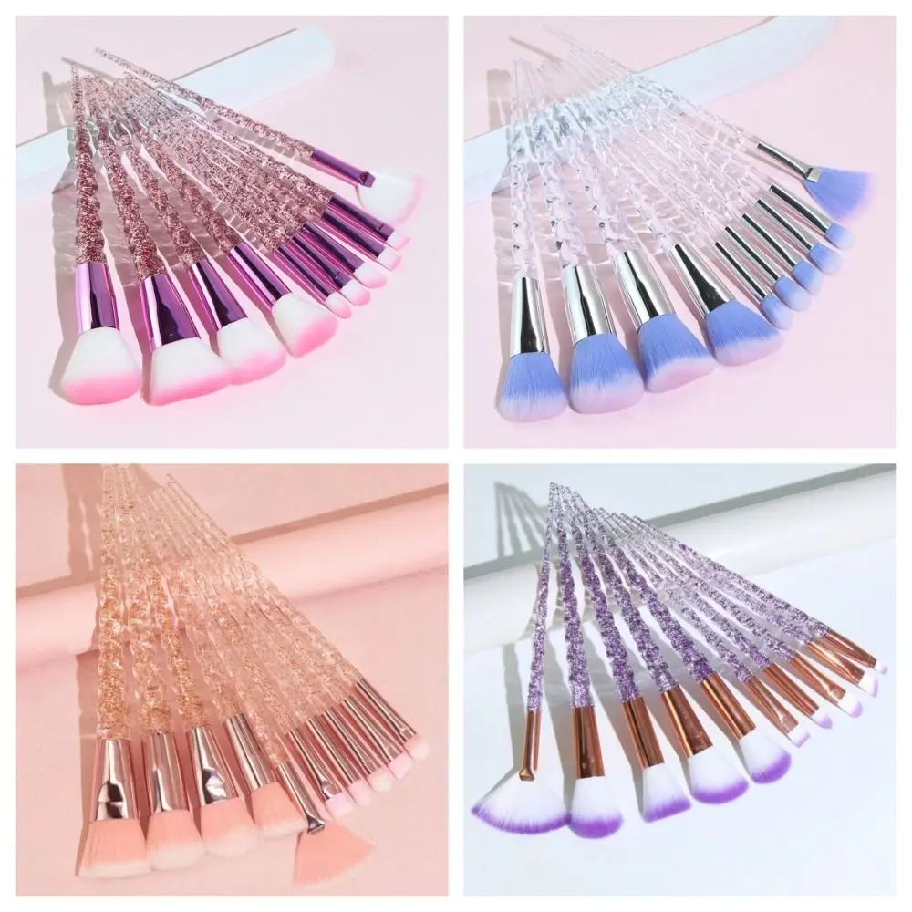 10pcs 5 Colors Face Eye Makeup Brush Set Transparent Crystal Handle Concealer Blending Makeup Brush Set Acrylic