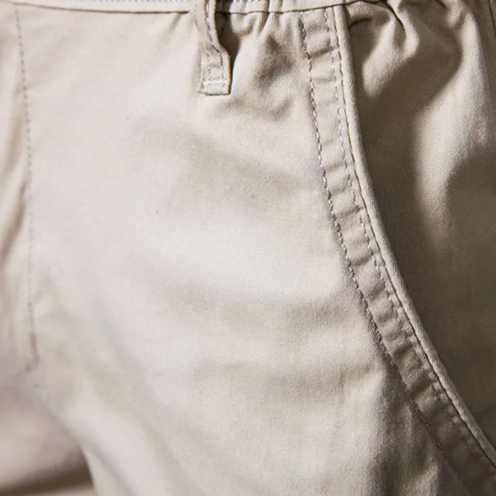 Summer men's pure cotton elastic waist five quarter shorts, high-quality casual solid color versatile business and social men's