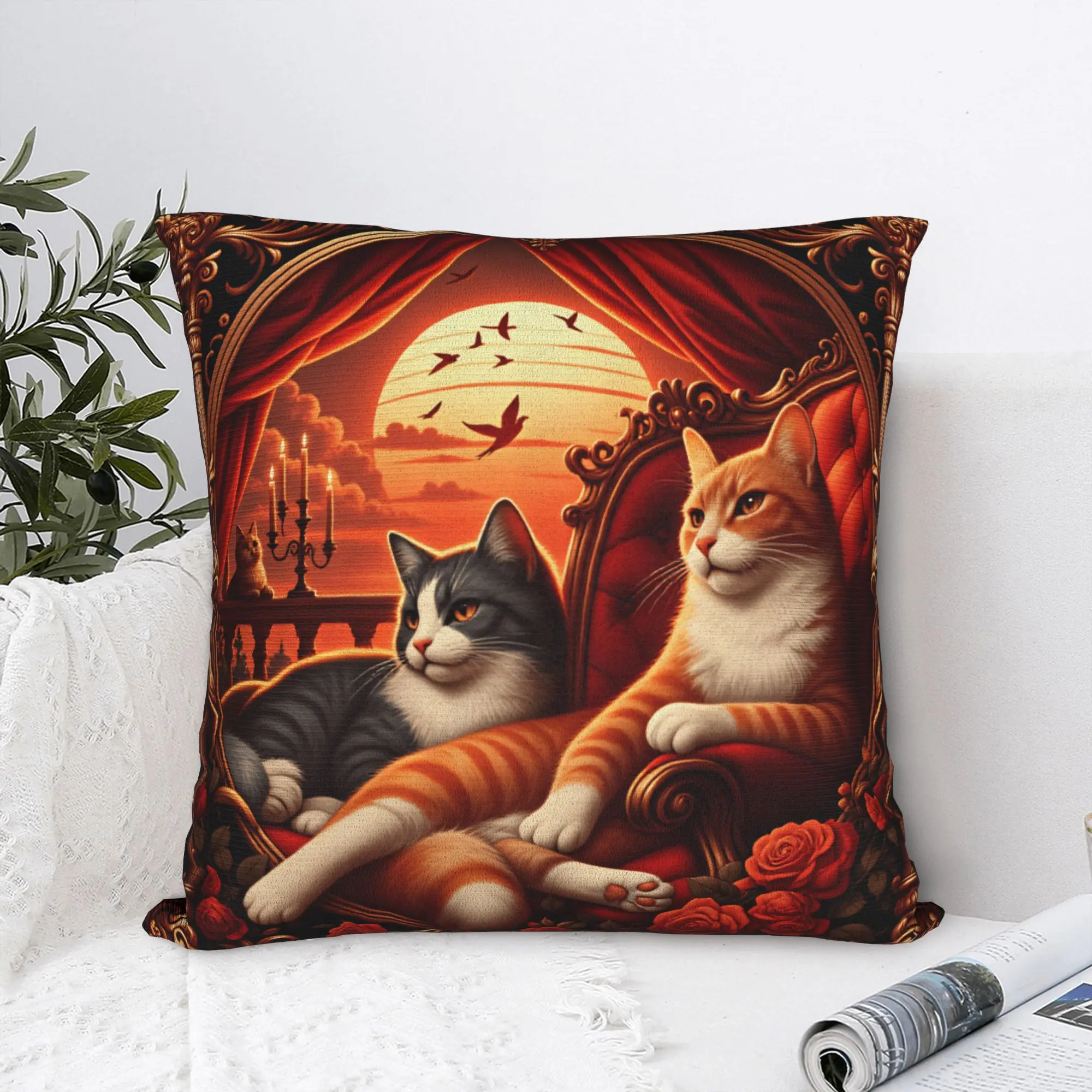 Two cats chilling Photographic Print Pillow Cover  Novelty Pillow Case For Sofa Car Home Decor Comfy Cushion Cover Gift Idea