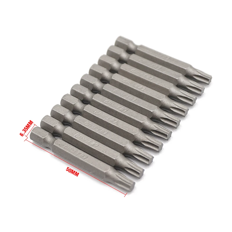 10Pcs 1/4" 50mm Torx T27 Screwdriver Bit Set Tools Repair Screwdrivers Kit Hex Shank Drill Bit For Power Household Hand Tools
