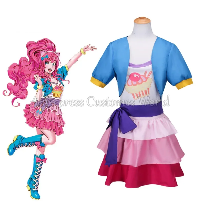 Pinkie Pie Cosplay Anime Twilight Sparkle Costume Uniform Top Jackets Skirts Accessories Outfit Halloween Party Dress for Girl