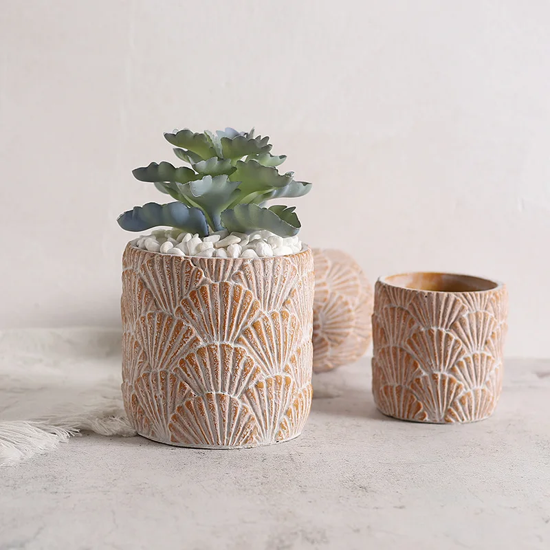 Fan pattern wholesale Nordic manufacturers wholesale office cement flower pot desktop creative ins gardening ornament more