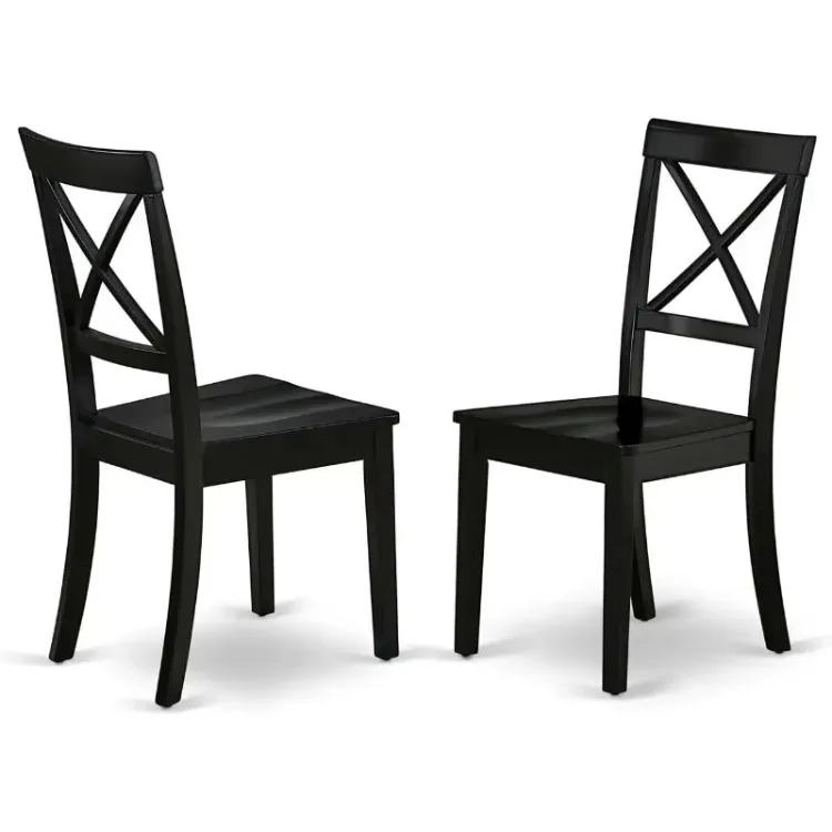 Boston Dining Room Cross Back Solid Wood Seat Chairs, Set of 2, Black