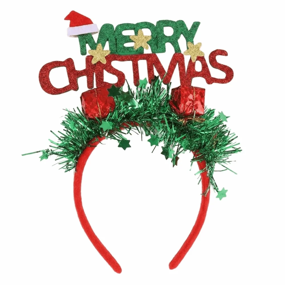 Cute Shiny Christmas Headband Rain Threads Plush Ball Xmas Tree Hairband Letter Hair Accessories Sequin Hair Hoop Adults Kids