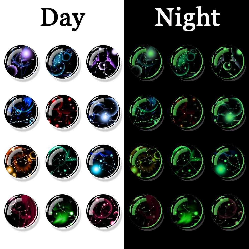 Luminous 12 Constellations Zodiac Signs Fridge Magnet Glass Dome Refrigerator Magnets Stickers Glow in The Dark Home Decor