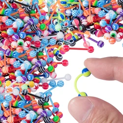 10/30/60pcs Flexible Tongue Rings Acrylic Multi Color Tongue Piercing Barbells Random Color & Patterns Body Piercing Jewelry