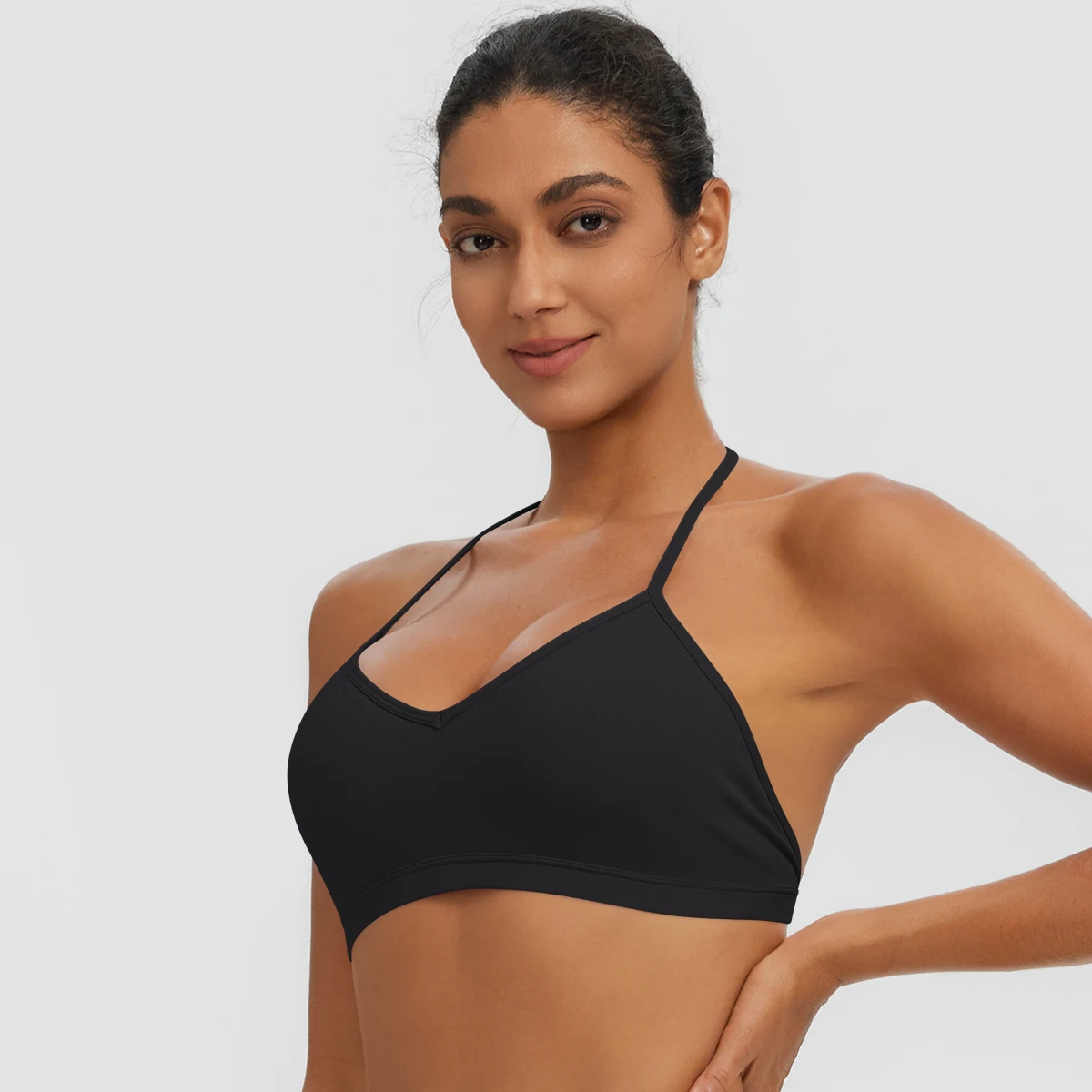 Damen-Sommer-Tanktops, einfarbig, mit Raffung, Yoga-BH, sexy, schöner Rücken, dünne Schulterträger, Sport-BH, Fitness-BH, Lauf-BH – Detail 8